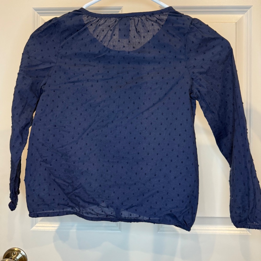 Oshkosh B'gosh Girls Navy Blue Swiss Dot Tie Front Long Sleeve Shirt Size 7/7A - Picture 5 of 5